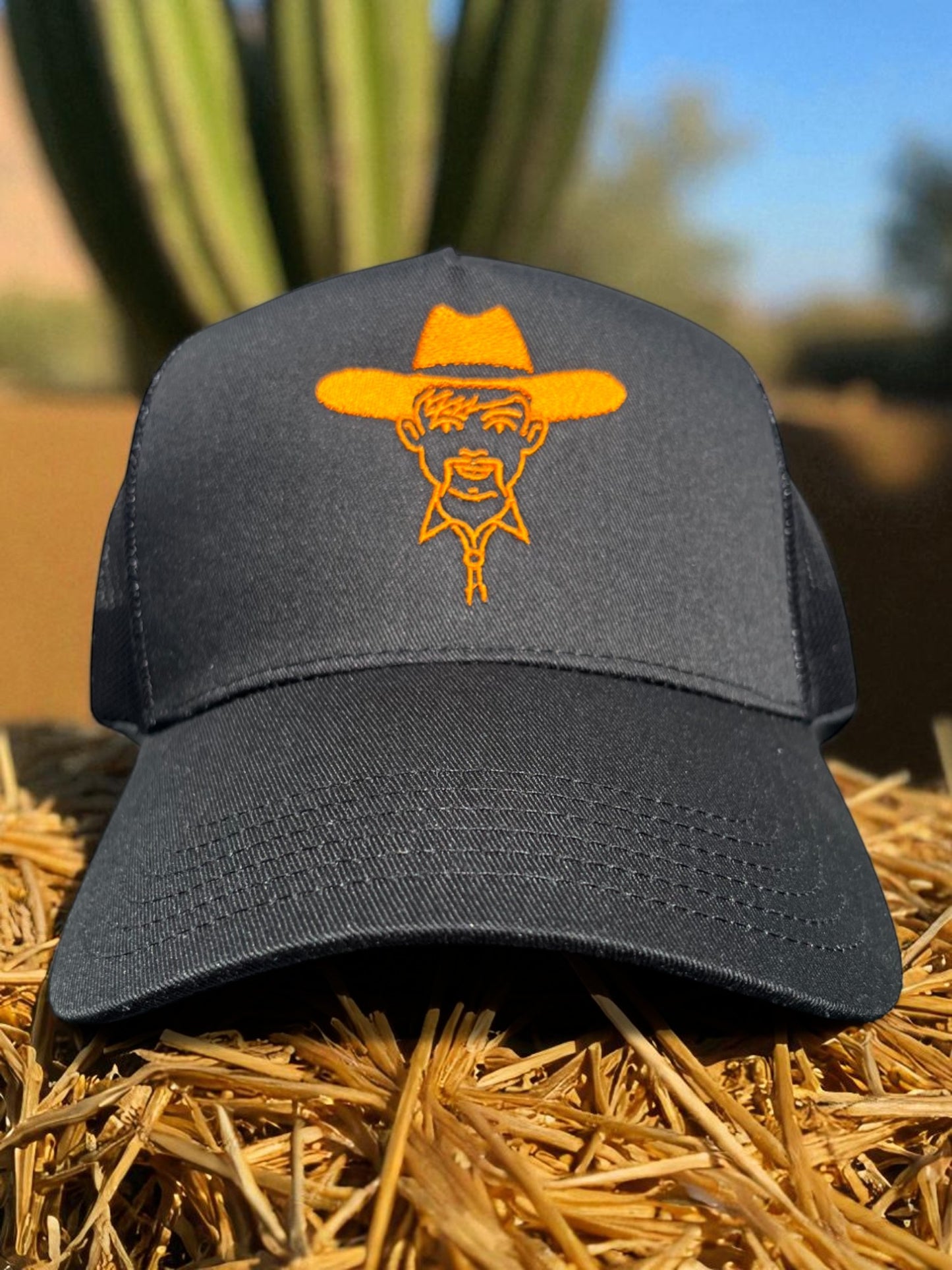'Manolo The Cowboy' A-Frame Hat - Black W/ Orange (Trucker)
