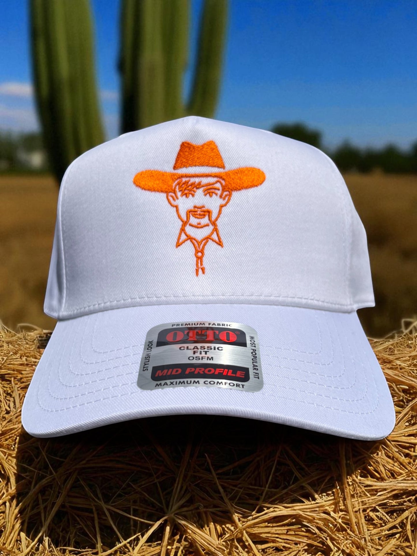 'Manolo The Cowboy' A-Frame Hat - White W/ Orange