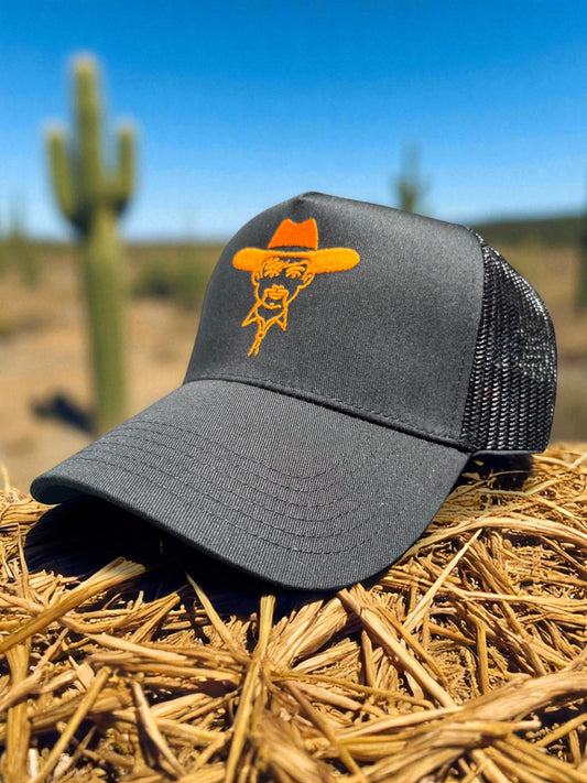 'Manolo The Cowboy' A-Frame Hat - Black W/ Orange (Trucker)